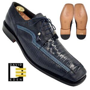 NEW Vintage Exotic Crocodile Lizard Men 15 Dress Shoe David Eden Derby Old Stock